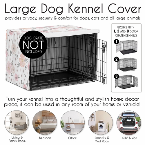 Watercolor Floral Pink and Grey Collection Dog Crate Kennel Cover 42in. - alt image 3