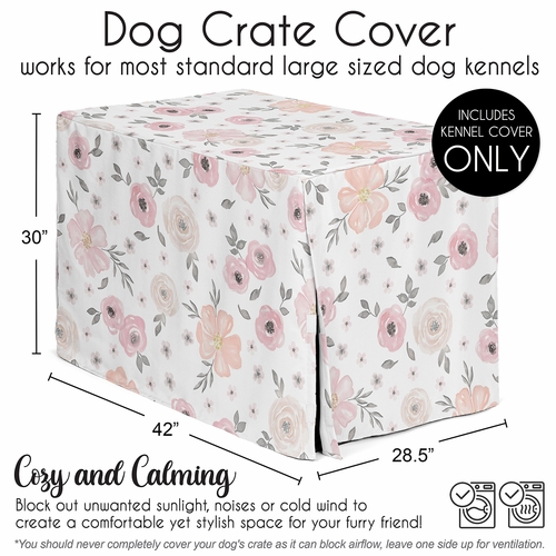Watercolor Floral Pink and Grey Collection Dog Crate Kennel Cover 42in. - alt image 4