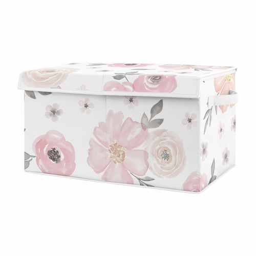 Watercolor Floral Pink and Grey Collection Fabric Toy Bin Storage