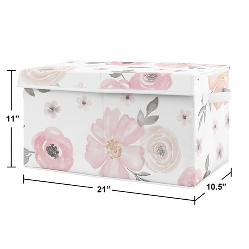 Watercolor Floral Pink and Grey Collection Fabric Toy Bin Storage - alt image 1