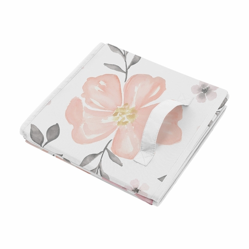 Watercolor Floral Pink and Grey Collection Fabric Toy Bin Storage - alt image 2
