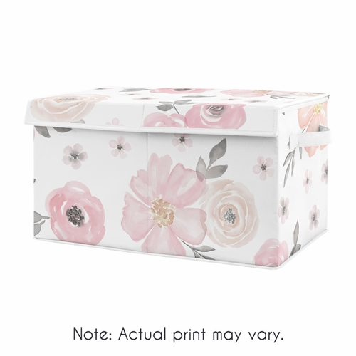 Watercolor Floral Pink and Grey Collection Fabric Toy Bin Storage - alt image 4