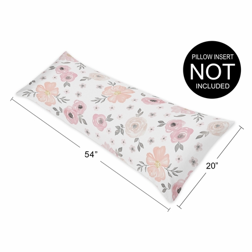 Watercolor Floral Pink and Grey Collection Full Length Body Pillow Cover - alt image 3