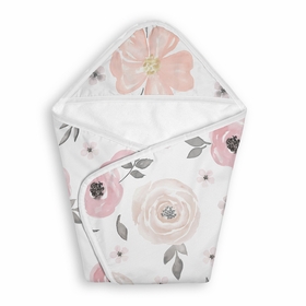 Watercolor Floral Pink and Grey Collection Hooded Baby Towels - Toddler Bath Towel