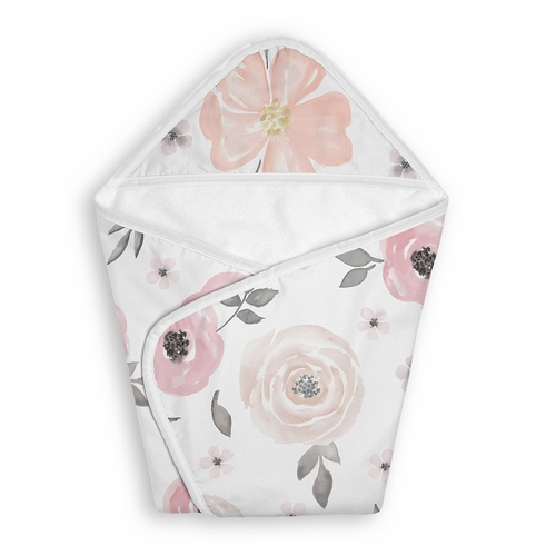 Watercolor Floral Pink and Grey Collection Hooded Baby Towels - Toddler Bath Towel