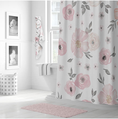 Watercolor Floral Pink and Grey Collection Hooded Baby Towels - Toddler Bath Towel - alt image 2