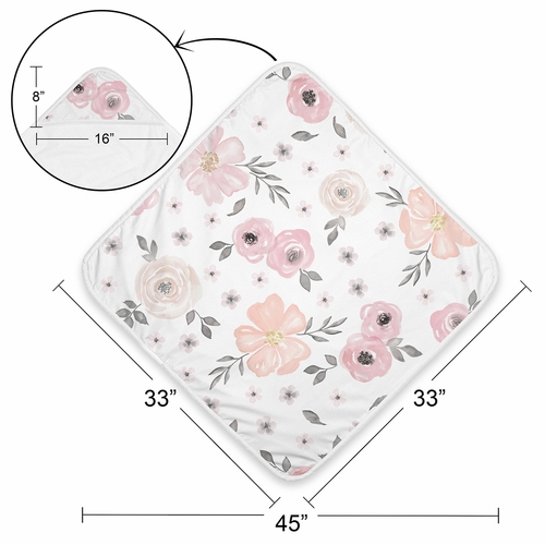 Watercolor Floral Pink and Grey Collection Hooded Baby Towels - Toddler Bath Towel - alt image 3