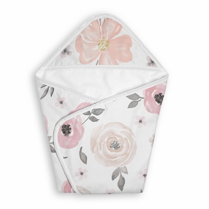 Watercolor Floral Pink and Grey Collection Hooded Baby Towels - Toddler Bath Towel