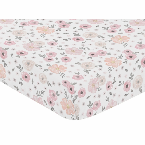 Watercolor Floral Pink And Grey Collection Jersey Knit Crib Sheet - alt image 2