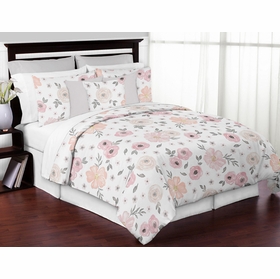 Watercolor Floral Pink and Grey Collection King Bedding