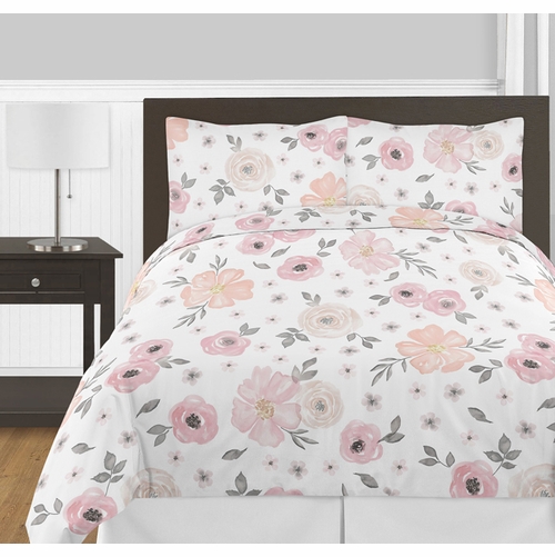 Watercolor Floral Pink and Grey Collection King Bedding - alt image 1