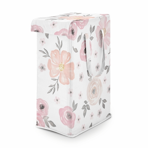 Watercolor Floral Pink And Grey Collection Laundry Hamper with Handles
