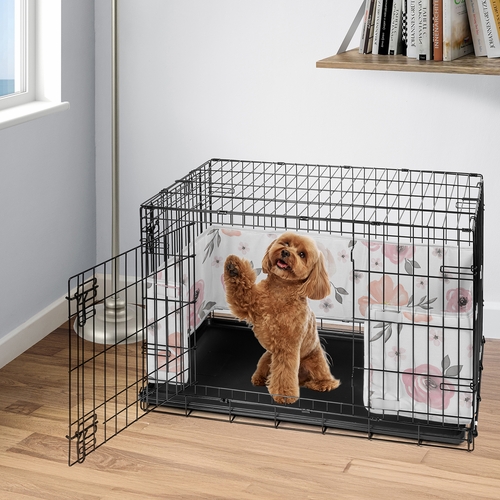 Watercolor Floral Pink and Grey Collection Medium Dog Crate Bumper 36in. - alt image 1