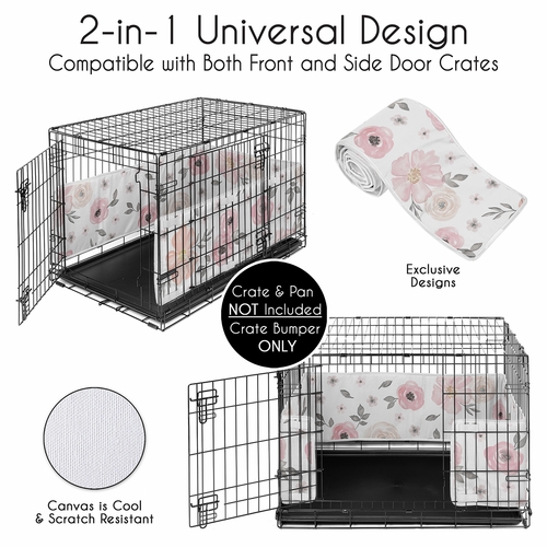 Watercolor Floral Pink and Grey Collection Medium Dog Crate Bumper 36in. - alt image 2