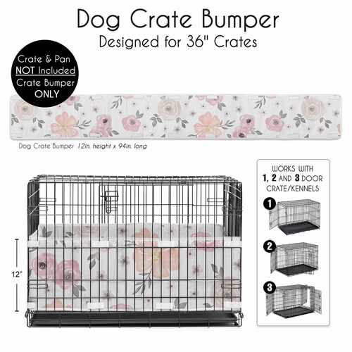 Watercolor Floral Pink and Grey Collection Medium Dog Crate Bumper 36in. - alt image 3