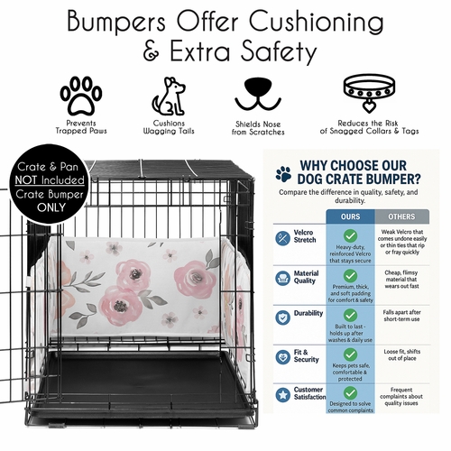 Watercolor Floral Pink and Grey Collection Medium Dog Crate Bumper 36in. - alt image 4