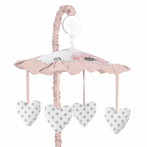 Watercolor Floral Pink and Grey Collection Musical Mobile
