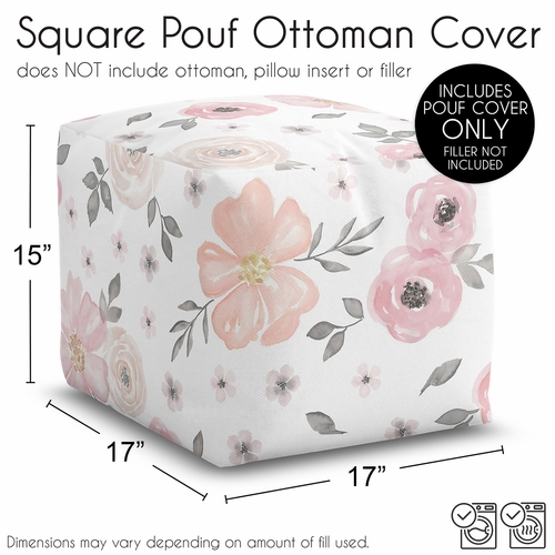 Watercolor Floral Pink and Grey Collection Ottoman Pouf Cover - alt image 5