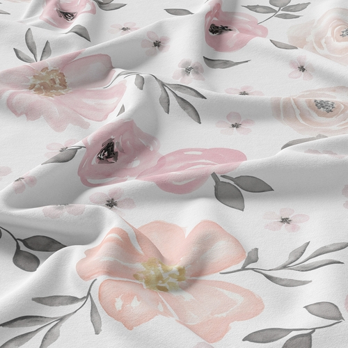 Watercolor Floral Pink and Grey Collection Queen Duvet Cover Bedding Set - alt image 3