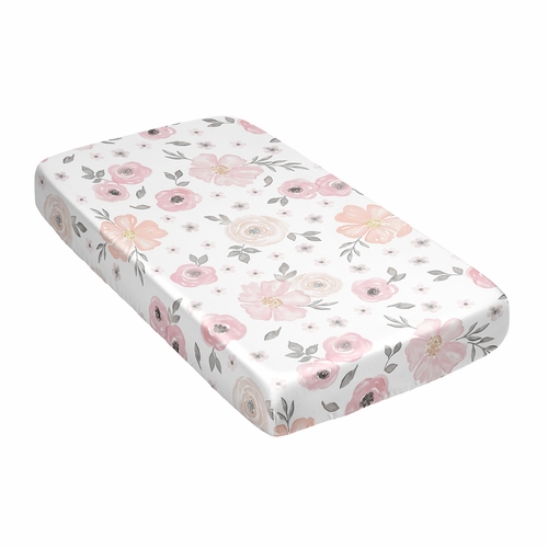 Watercolor Floral Pink and Grey Collection Satin Fitted Crib Sheet - alt image 2