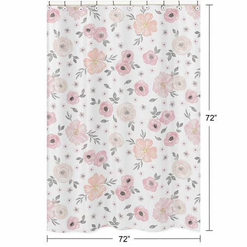 Watercolor Floral Pink and Grey Collection Shower Curtain - alt image 4
