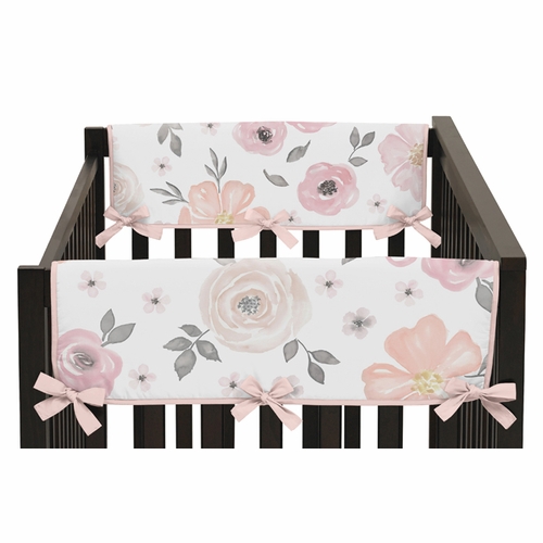 Watercolor Floral Pink and Grey Collection Side Rail Guard Covers - Set of 2