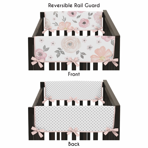 Watercolor Floral Pink and Grey Collection Side Rail Guard Covers - Set of 2 - alt image 2