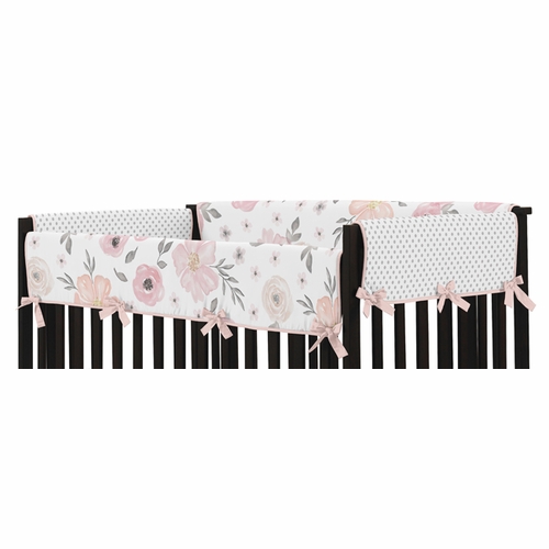 Watercolor Floral Pink and Grey Collection Side Rail Guard Covers - Set of 2 - alt image 3