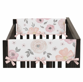 Watercolor Floral Pink and Grey Collection Side Rail Guard Covers - Set of 2
