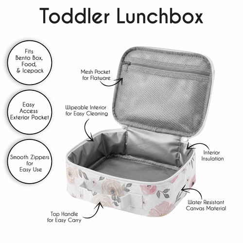 Watercolor Floral Pink and Grey Collection Small Kids Lunch Box - alt image 2