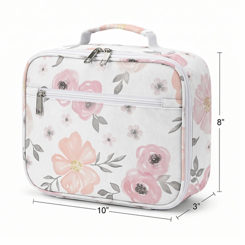 Watercolor Floral Pink and Grey Collection Small Kids Lunch Box - alt image 3