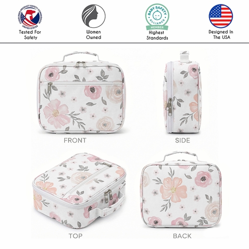 Watercolor Floral Pink and Grey Collection Small Kids Lunch Box - alt image 4