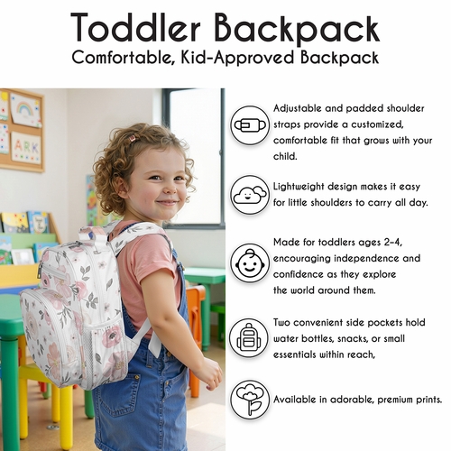 Watercolor Floral Pink and Grey Collection Small Toddler Backpack - alt image 1