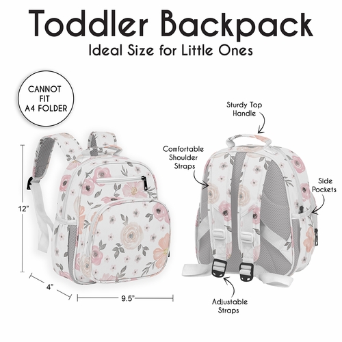 Watercolor Floral Pink and Grey Collection Small Toddler Backpack - alt image 3