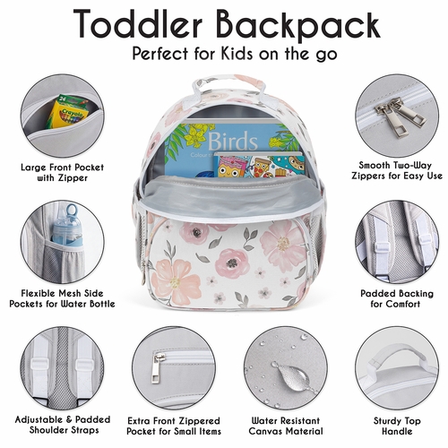 Watercolor Floral Pink and Grey Collection Small Toddler Backpack - alt image 5