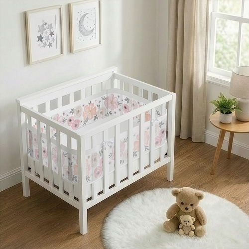Watercolor Floral Pink and Grey Collection Sweet Jojo Designs + BreathableBaby Breathable Mini Mesh Crib Liner Anti Bumper Pad - alt image 1