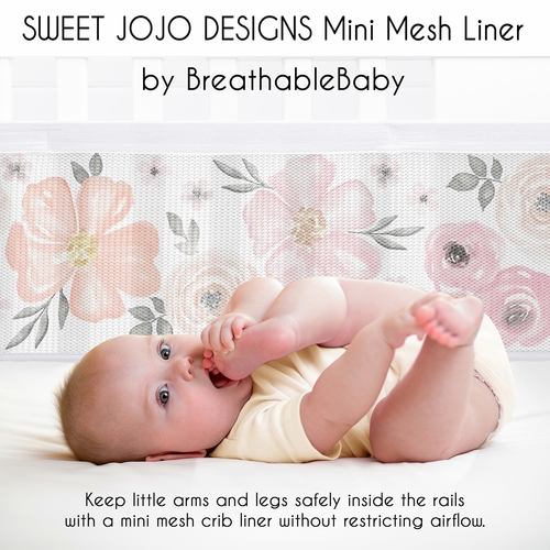 Watercolor Floral Pink and Grey Collection Sweet Jojo Designs + BreathableBaby Breathable Mini Mesh Crib Liner Anti Bumper Pad - alt image 2
