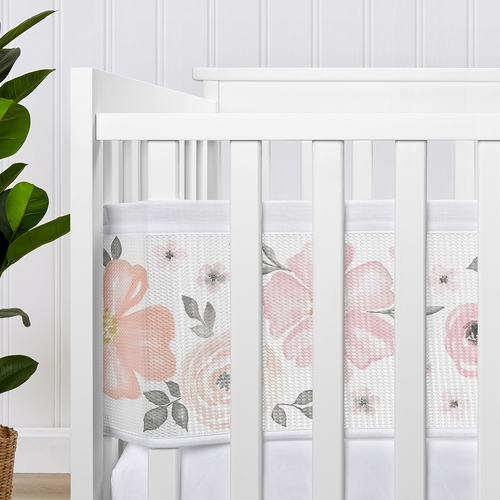 Watercolor Floral Pink and Grey Collection Sweet Jojo Designs + BreathableBaby Breathable Mini Mesh Crib Liner Anti Bumper Pad - alt image 3