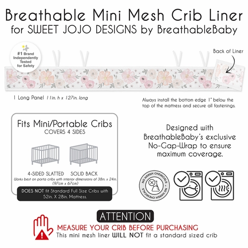 Watercolor Floral Pink and Grey Collection Sweet Jojo Designs + BreathableBaby Breathable Mini Mesh Crib Liner Anti Bumper Pad - alt image 5