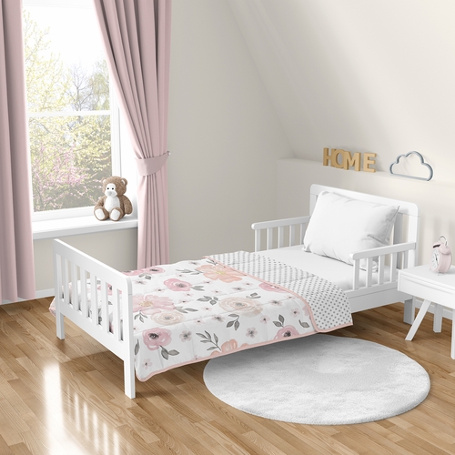 Watercolor Floral Pink and Grey Collection Toddler 5lbs Weighted Blanket for Kids - alt image 1