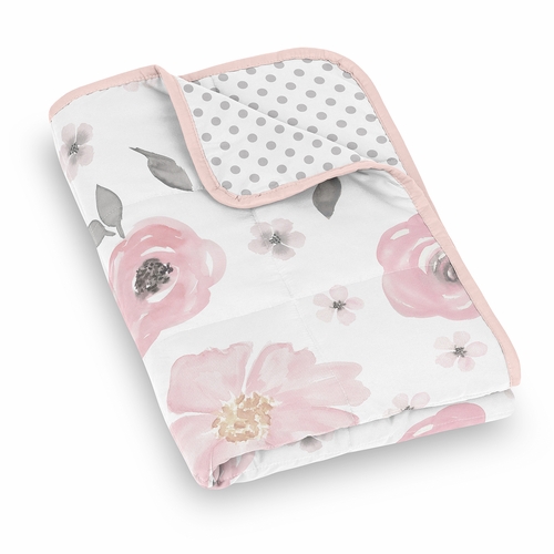 Watercolor Floral Pink and Grey Collection Toddler 5lbs Weighted Blanket for Kids - alt image 2