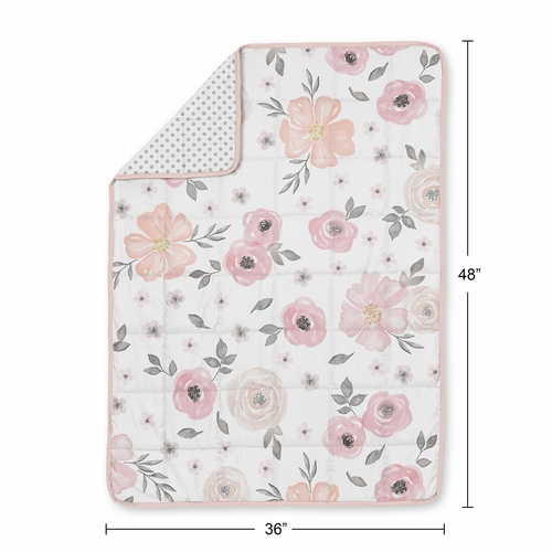 Watercolor Floral Pink and Grey Collection Toddler 5lbs Weighted Blanket for Kids - alt image 3