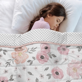 Watercolor Floral Pink and Grey Collection Toddler 5lbs Weighted Blanket for Kids