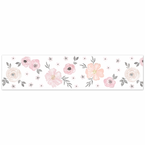 Watercolor Floral Pink and Grey Collection Wallpaper Border - alt image 1