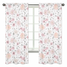 Watercolor Floral Pink and Grey Collection Window Panels - Set of 2