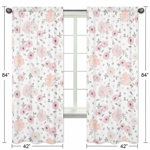 Watercolor Floral Pink and Grey Collection Window Panels - Set of 2 - alt image 4