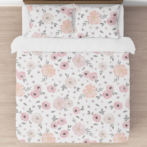 Watercolor Floral Pink and Grey Full/Queen Bedding Collection - alt image 2