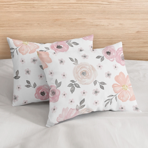 Watercolor Floral Pink and Grey Full/Queen Bedding Collection - alt image 4