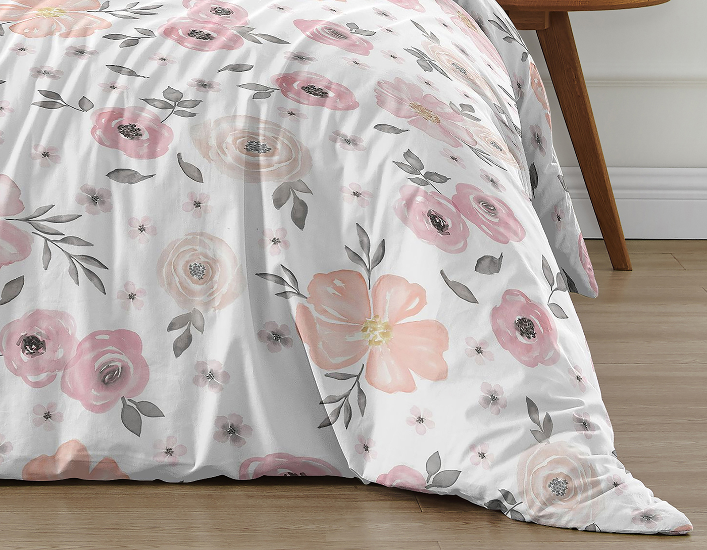 Watercolor Floral Pink and Grey Twin Bedding Collection