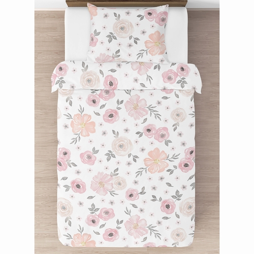 Watercolor Floral Pink and Grey Twin Bedding Collection - alt image 2